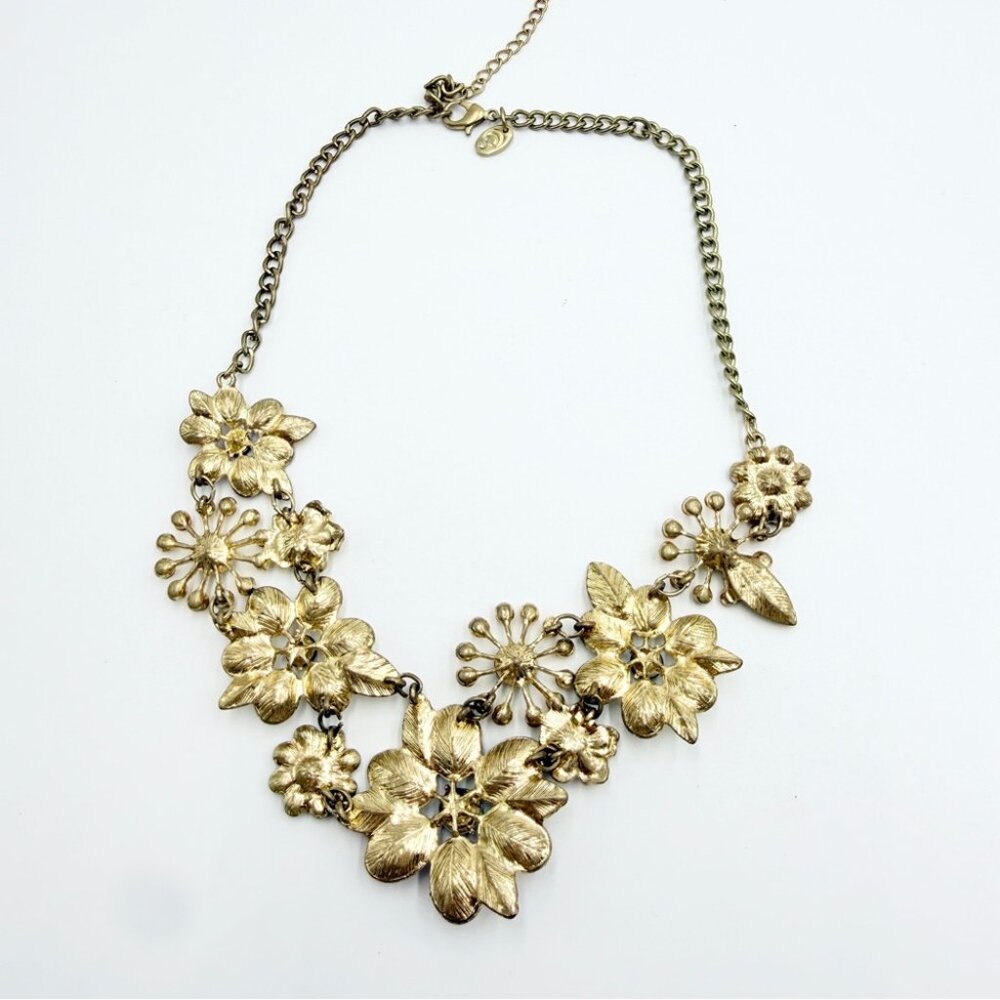 Vintage Charming Charlie Floral Statement Necklace Multicolor Gem Gold Tone - Picture 7 of 9